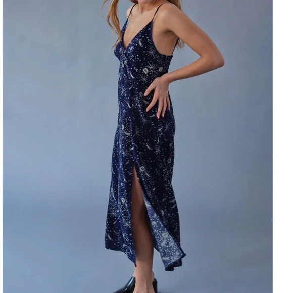 Roof Constellation Moon Star Boho Peasant Hipster Velvet Art Farm Hippie Dress - Picture 3 of 4